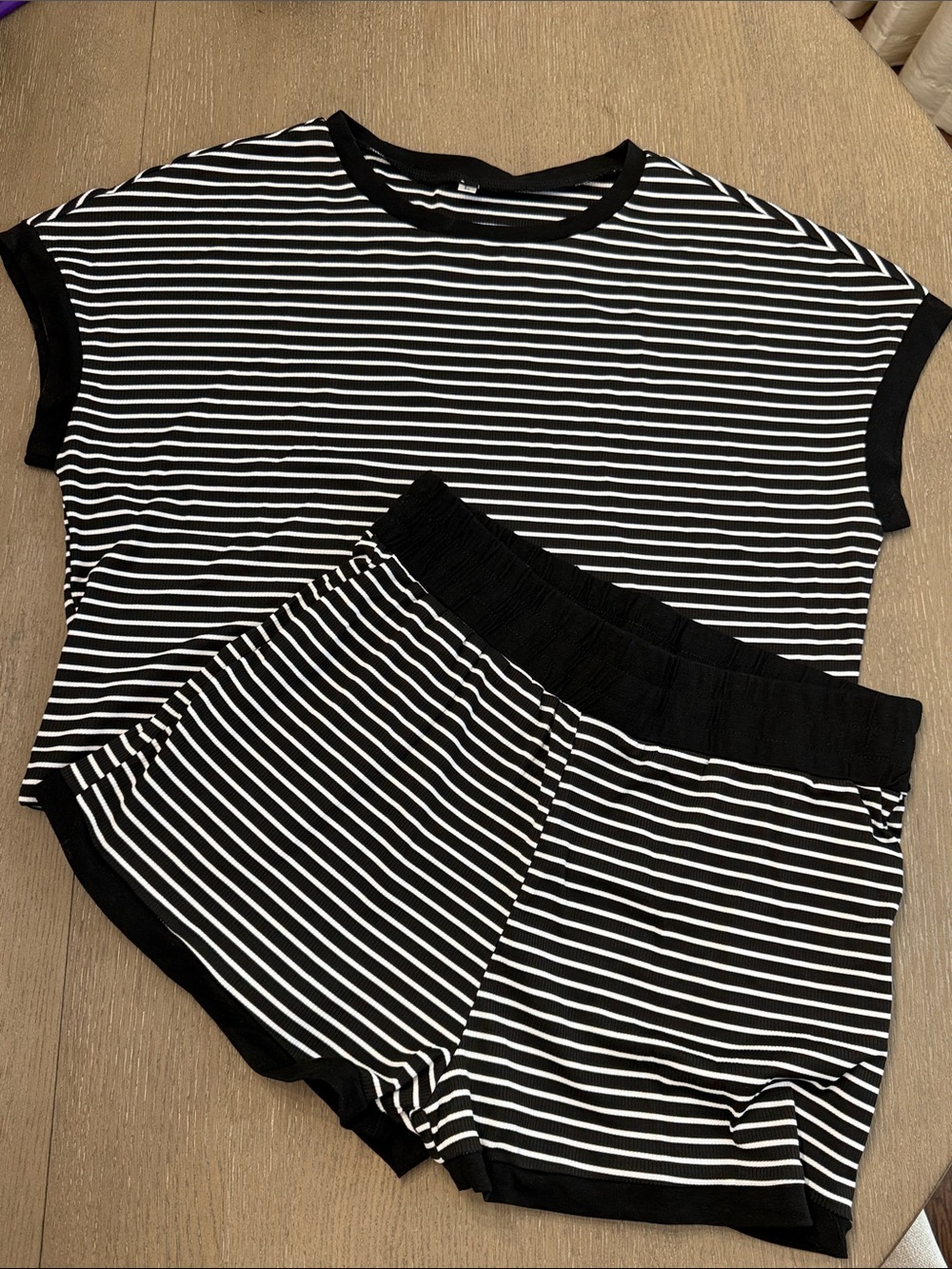Black & White Striped Tee and Pocketed Shorts Lounge Set